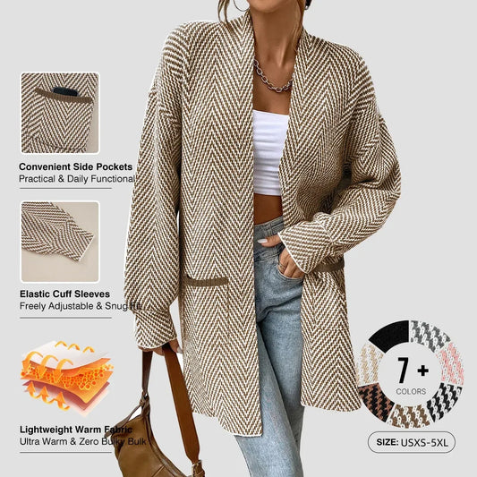 Women's Open Front Herringbone Cardigan Sweaters