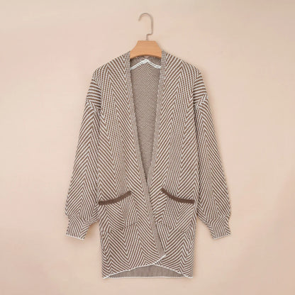 Women's Open Front Herringbone Cardigan Sweaters