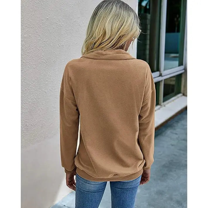 Women's Casual Long Sleeve Lapel Zipper Sweatshirt Drawstring Loose Pullover Tops Fall Sweater