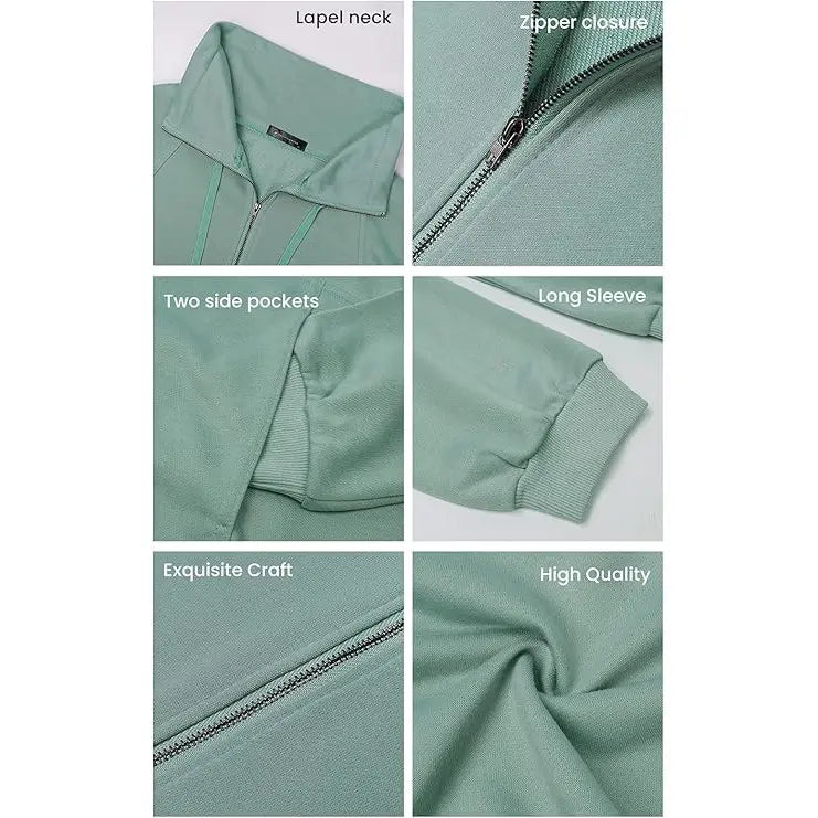 Women's Casual Long Sleeve Lapel Zipper Sweatshirt Drawstring Loose Pullover Tops Fall Sweater
