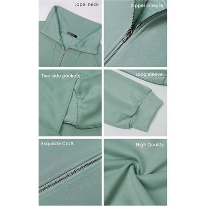 Women's Casual Long Sleeve Lapel Zipper Sweatshirt Drawstring Loose Pullover Tops Fall Sweater