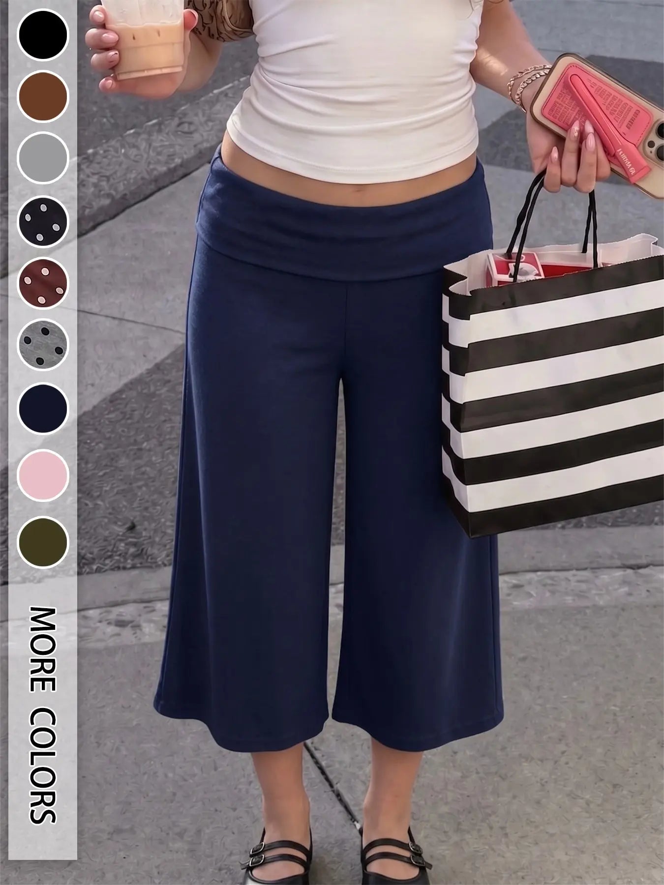 Women's Mid Waist Turn-Up Capri Leggings