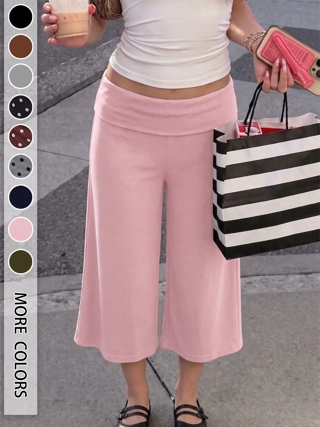 Women's Mid Waist Turn-Up Capri Leggings