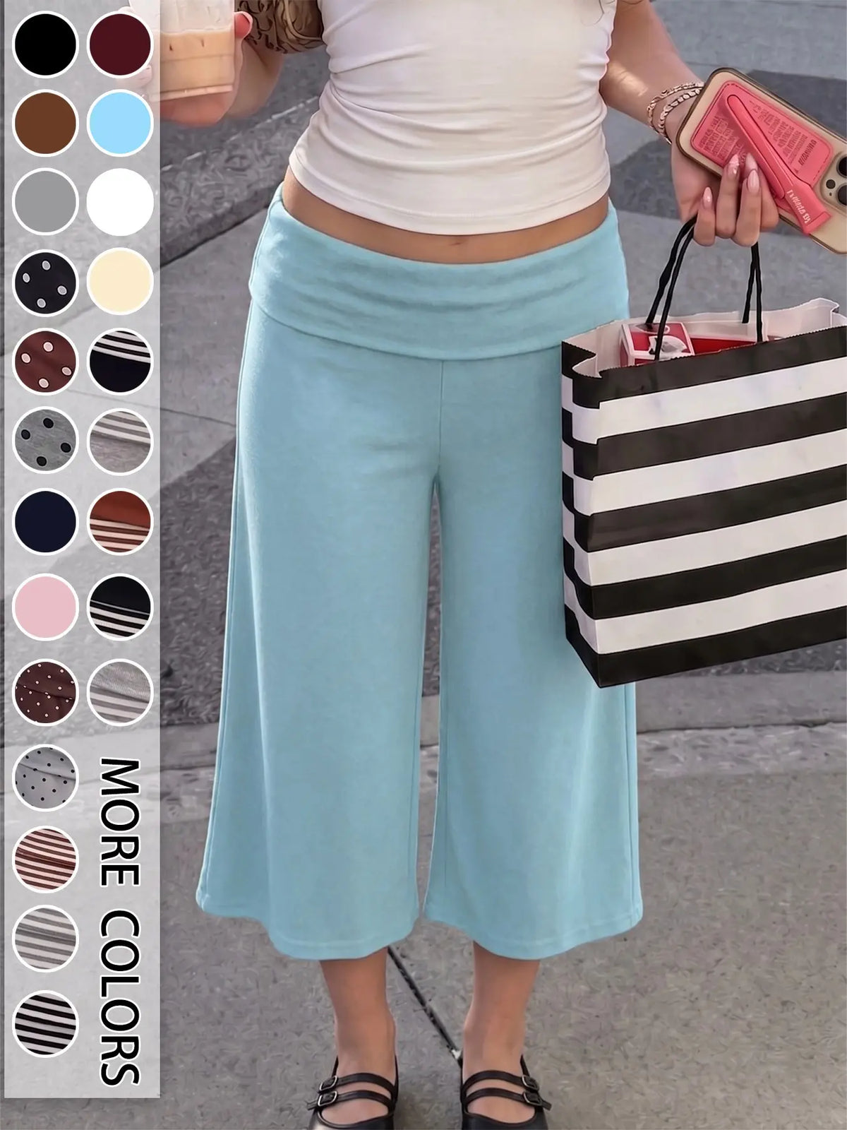 Women's Mid Waist Turn-Up Capri Leggings
