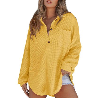 Women's Oversized Waffle Knit Henley Top🔥