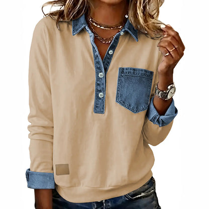 Women's Denim Collar Patchwork Sweatshirt🔥