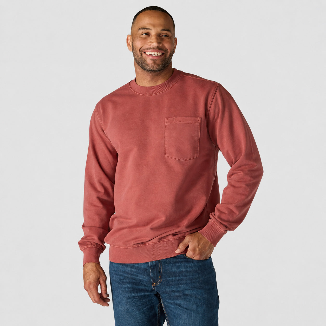 Vintage Washed Unisex Pocket Crewneck Sweatshirt