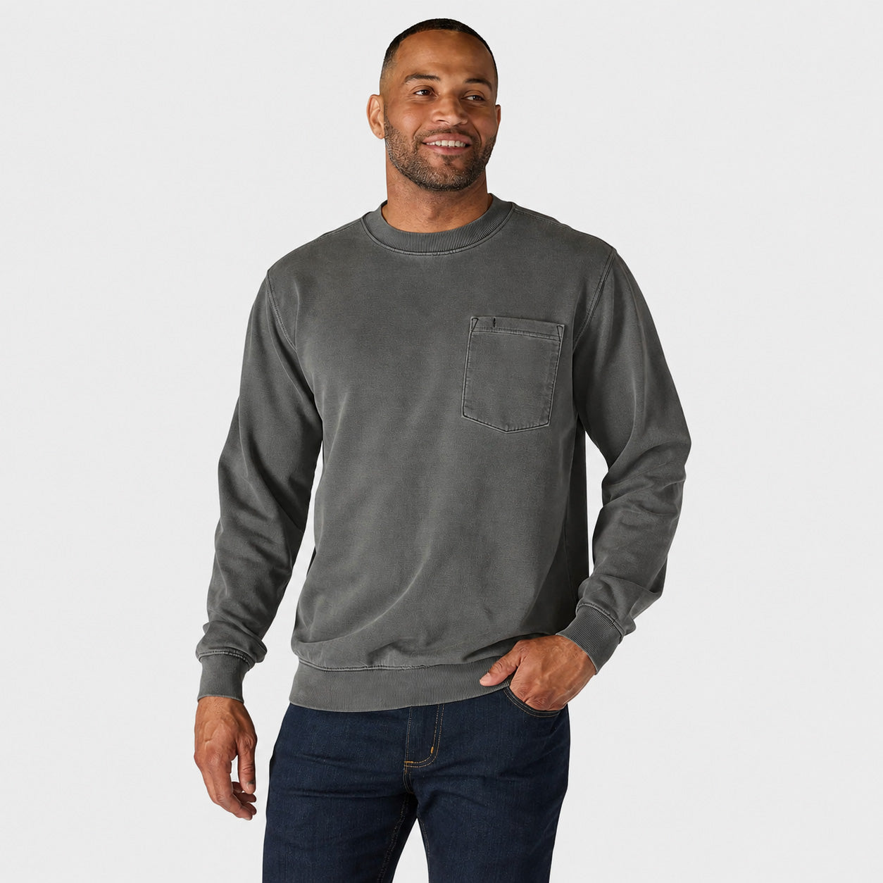 Vintage Washed Unisex Pocket Crewneck Sweatshirt