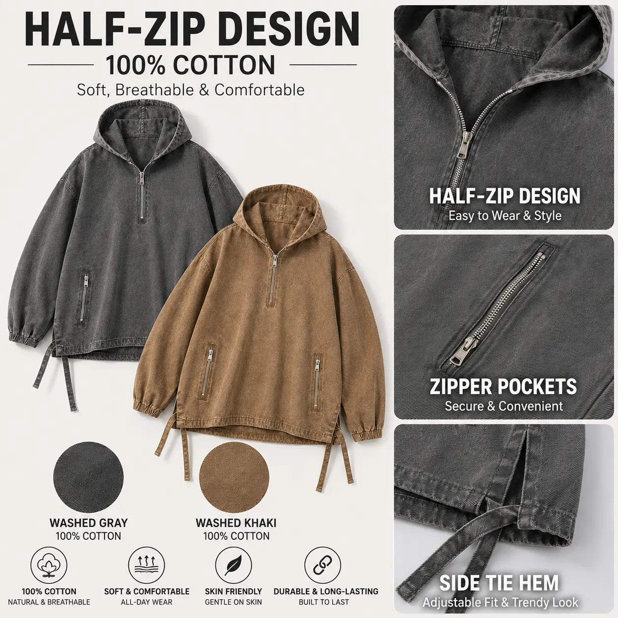 Unisex Cotton Washed Denim Hoodie