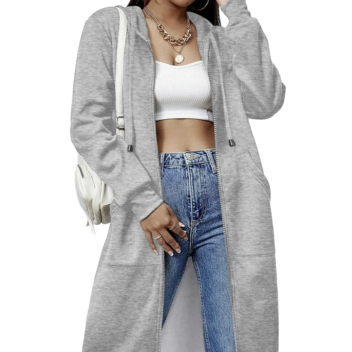 Women's Zip Up Fleece Hoodie Tunic Jacket