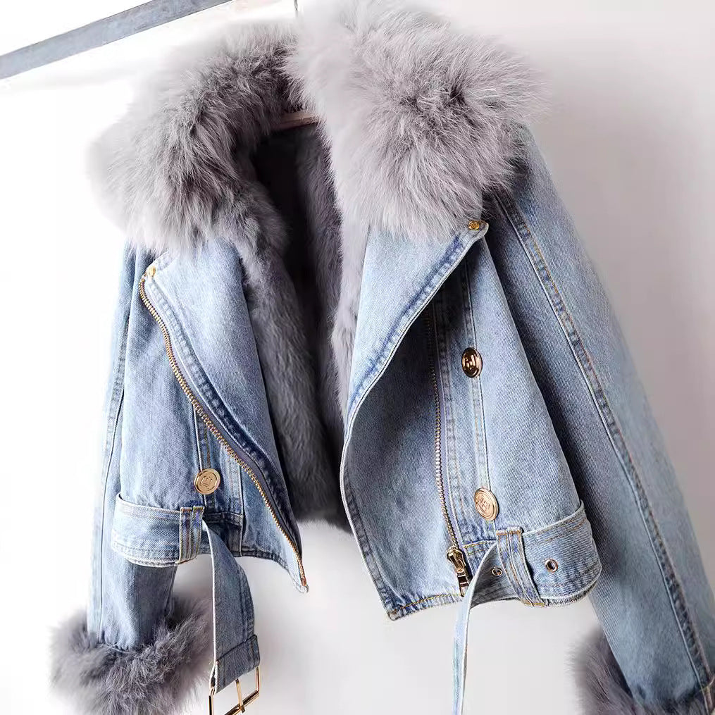 Luxe Lined Fox Fur Denim Coat
