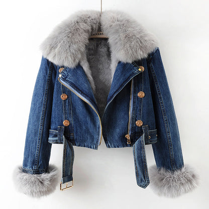 Luxe Lined Fox Fur Denim Coat