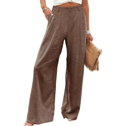 Womens Cotton Linen Pants Casual Wide Leg Trousers