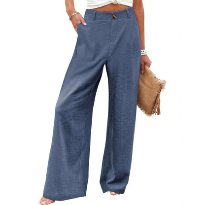 Womens Cotton Linen Pants Casual Wide Leg Trousers