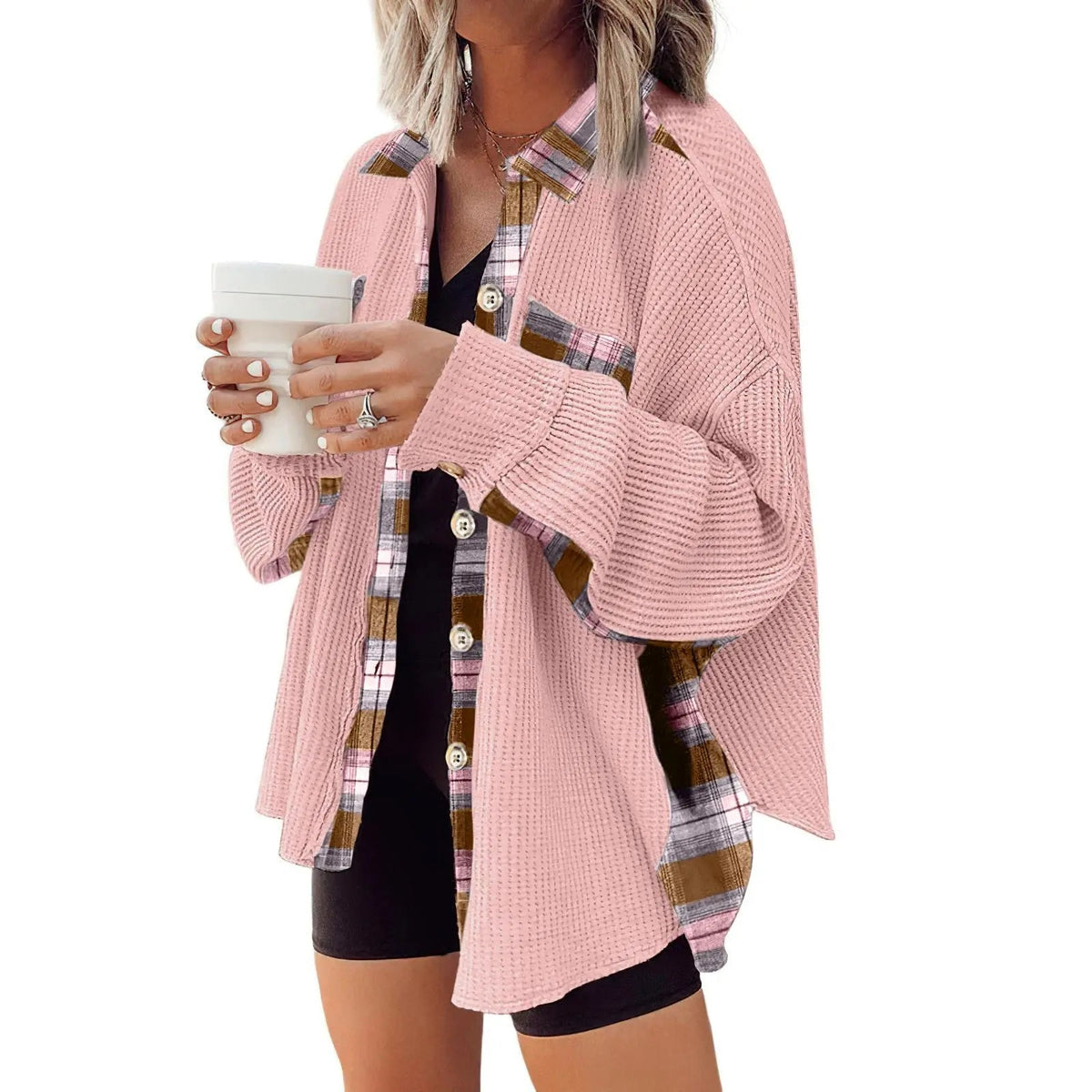 Women's Loose Fit Waffle Knit Shacket