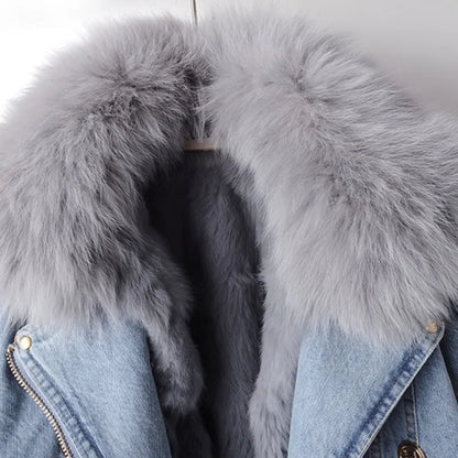 Luxe Lined Fox Fur Denim Coat