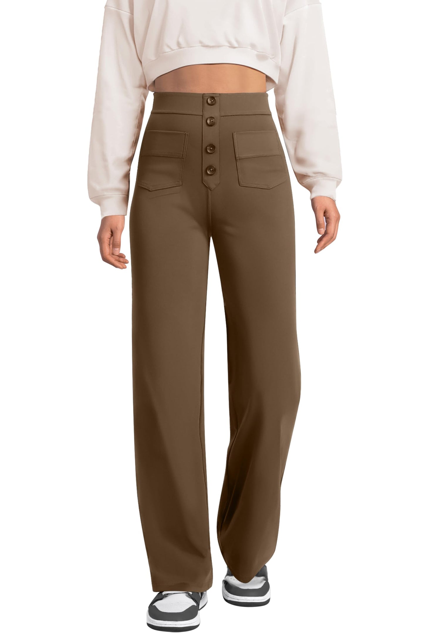 DayStretch High Waisted Pockets Straight Leg Casual Pants（1）