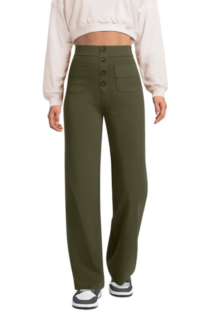 DayStretch High Waisted Pockets Straight Leg Casual Pants（1）