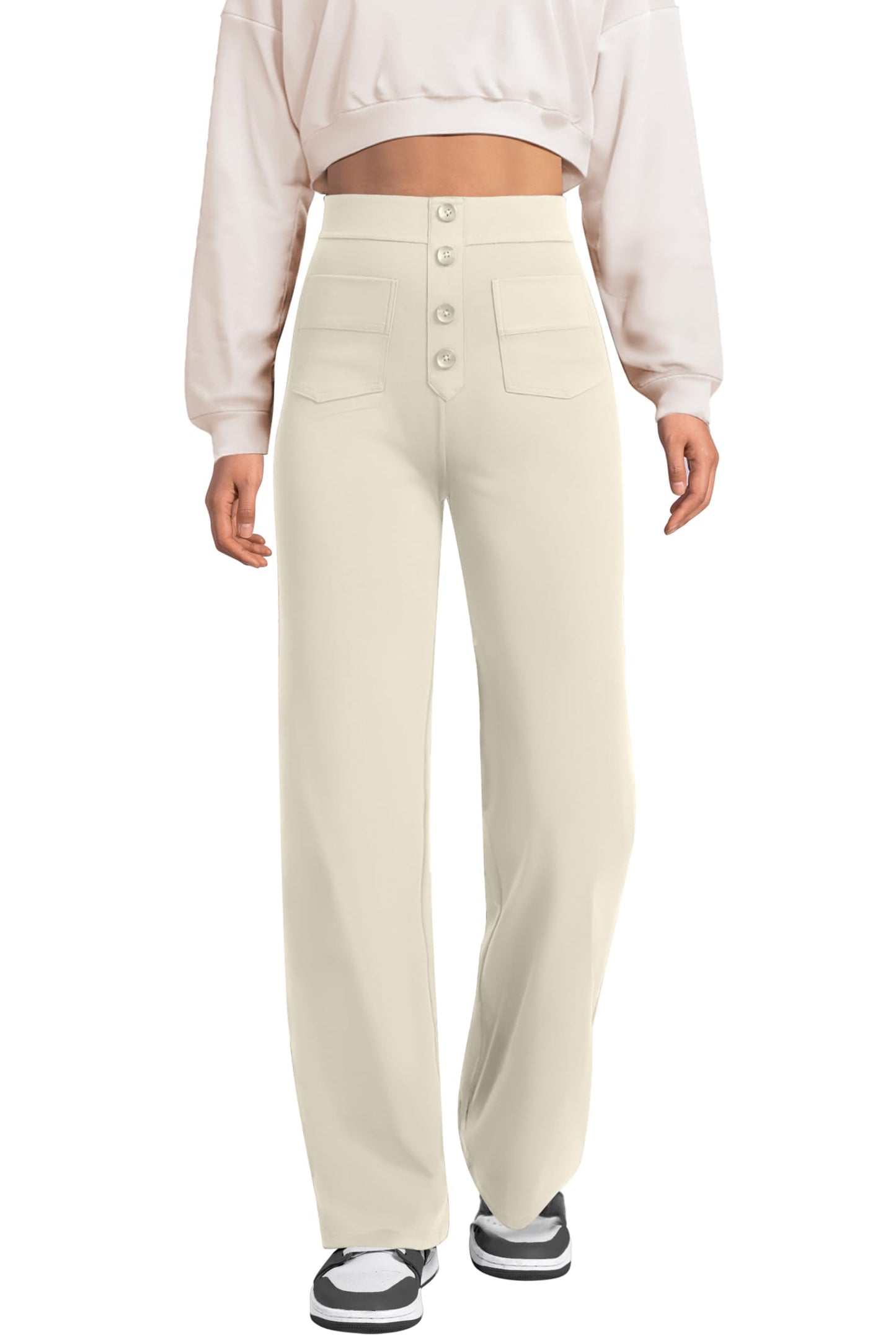 DayStretch High Waisted Pockets Straight Leg Casual Pants（1）