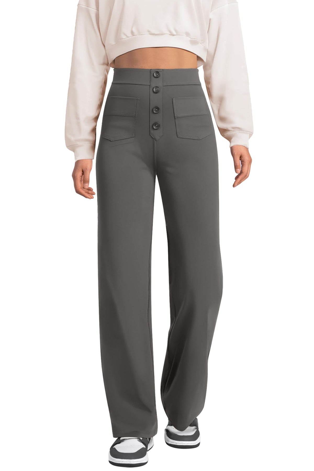 DayStretch High Waisted Pockets Straight Leg Casual Pants（1）