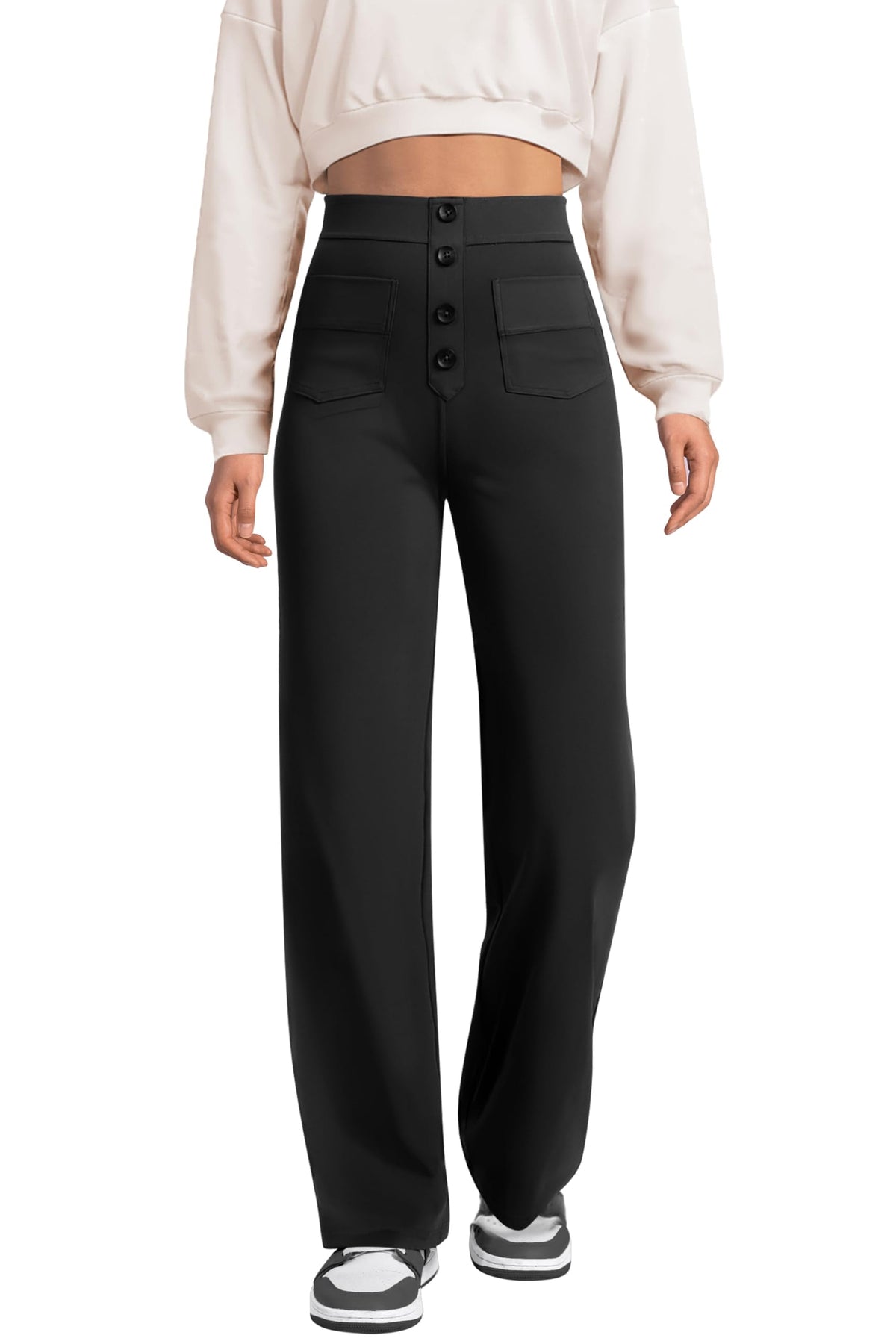 DayStretch High Waisted Pockets Straight Leg Casual Pants（1）