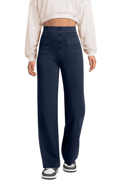 DayStretch High Waisted Pockets Straight Leg Casual Pants（1）