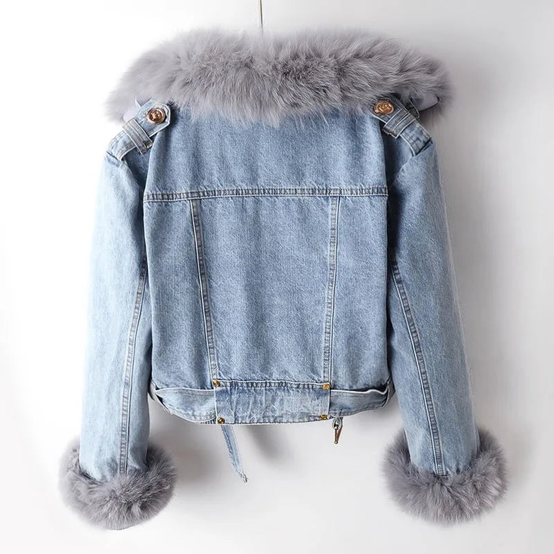 Luxe Lined Fox Fur Denim Coat