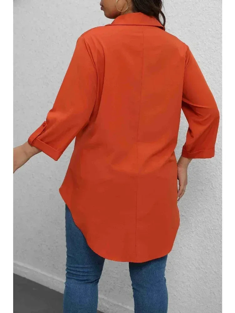 🔥Plus-Size Solid Long Sleeve Button Up Blouse for Spring & Fall