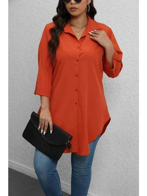 🔥Plus-Size Solid Long Sleeve Button Up Blouse for Spring & Fall