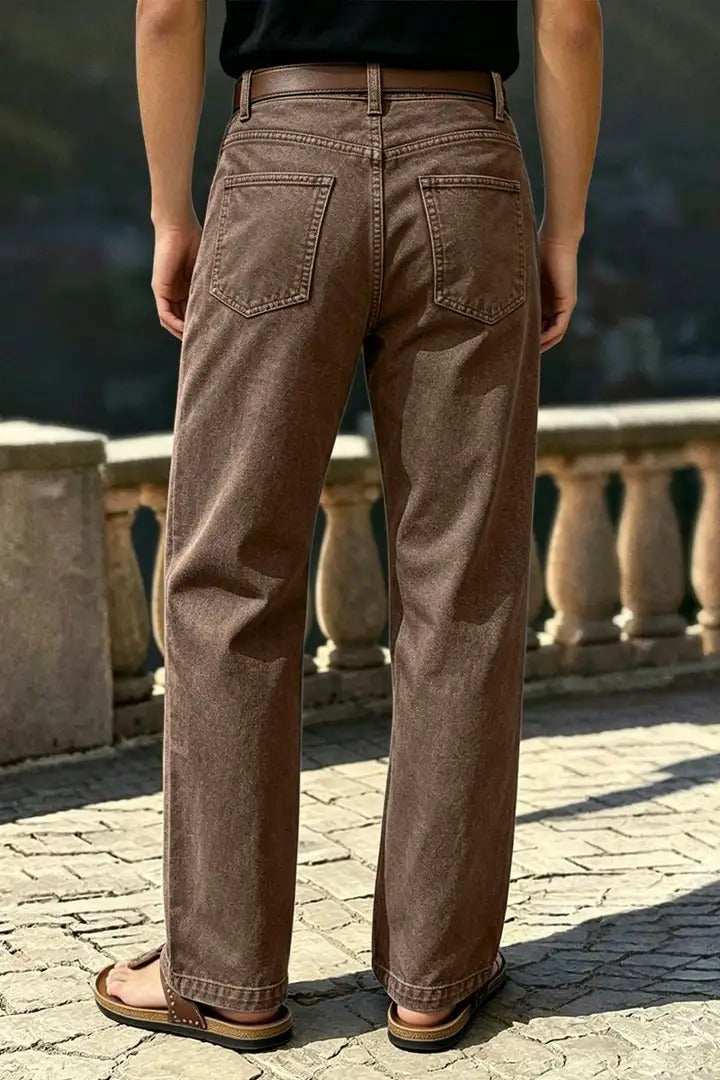🔥 LAST DAY SALE –Solid Stitch Detail Patch Pocket Mid Rise Straight Leg Pants
