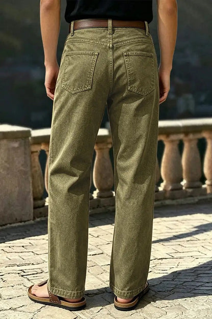 🔥 LAST DAY SALE –Solid Stitch Detail Patch Pocket Mid Rise Straight Leg Pants