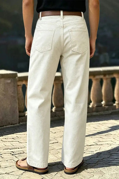 🔥 LAST DAY SALE –Solid Stitch Detail Patch Pocket Mid Rise Straight Leg Pants