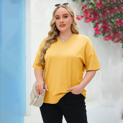 😍Promotion Day🔥Women's Plus Size V Neck T Shirts Loose Fit Cotton Tunic Tops