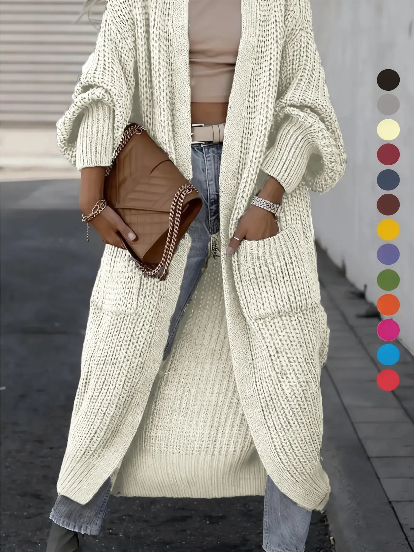 🔥Fall SALE🍁Women's Solid Drop Shoulder Long Cardigan with Pockets