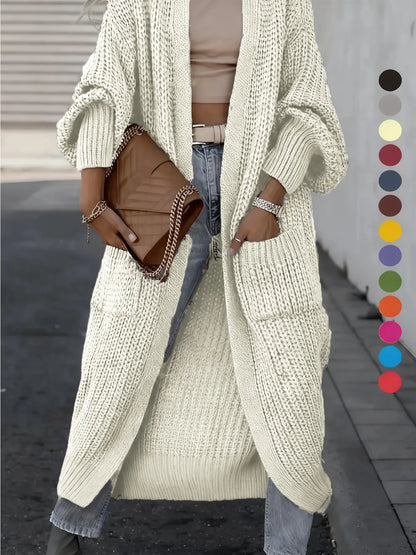 🔥Fall SALE🍁Women's Solid Drop Shoulder Long Cardigan with Pockets