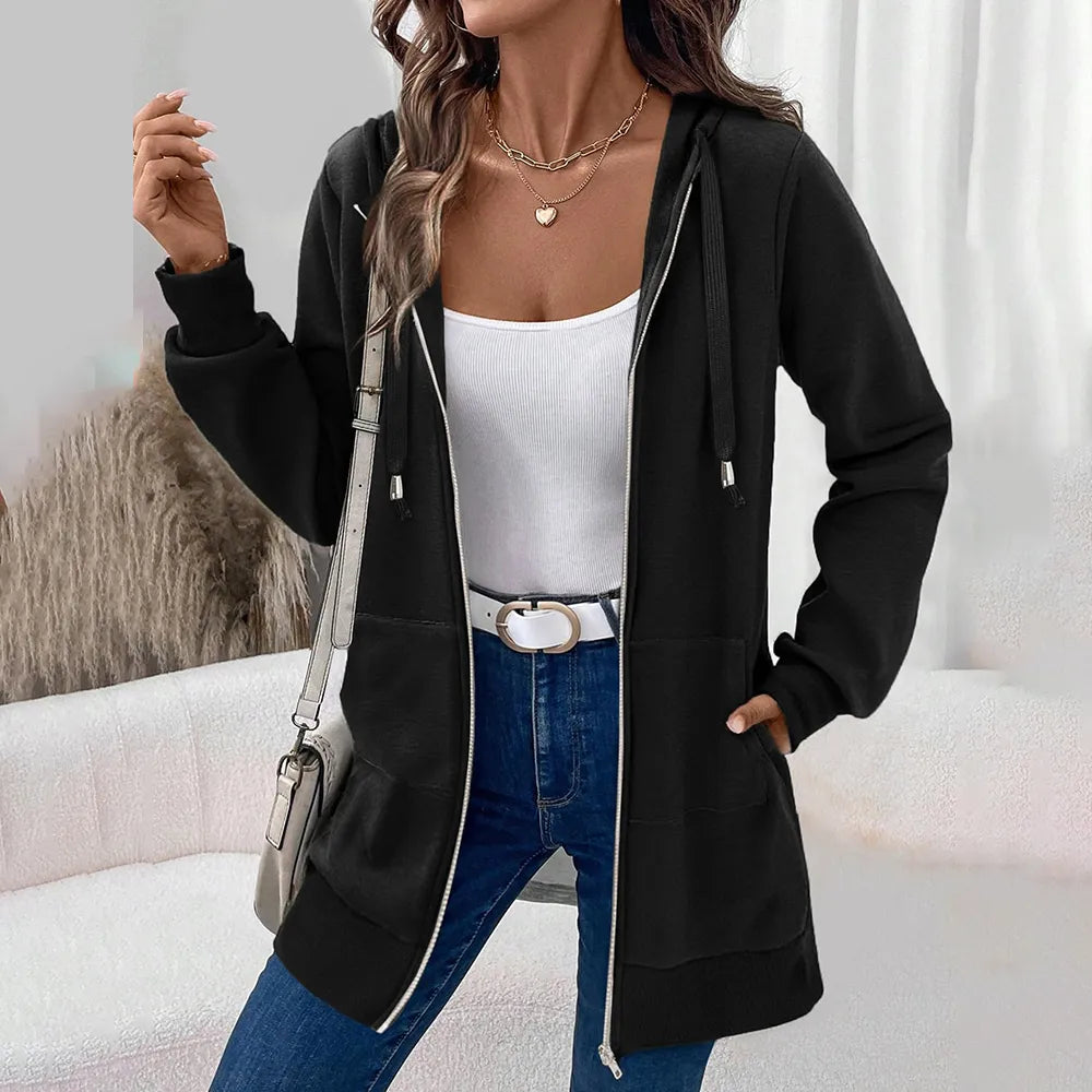 Women Zip Up Fleece Tunic Sweatshirt Long Hoodie