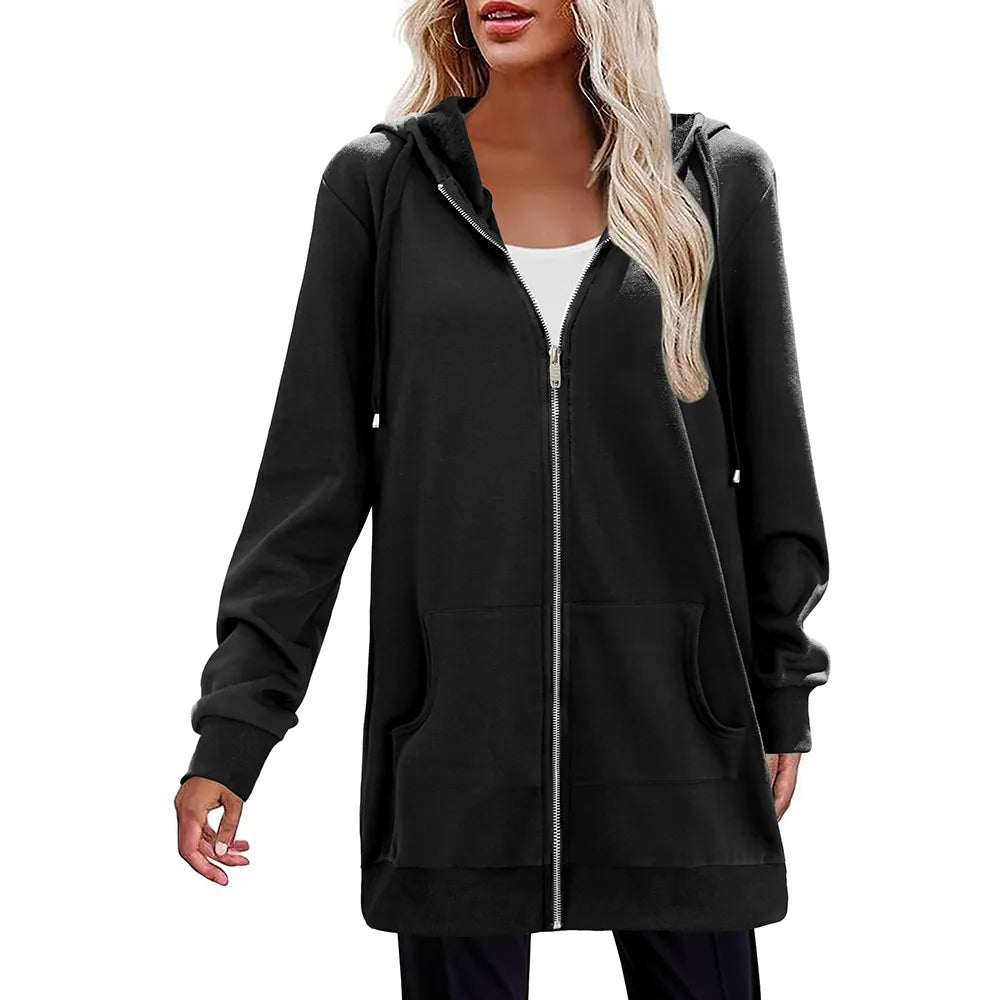 Women Zip Up Fleece Tunic Sweatshirt Long Hoodie🔥