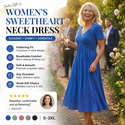 🔥Summer Clearance Sale🔥V-Neck Short Sleeve Dress – Flowy Fit, Timeless Charm