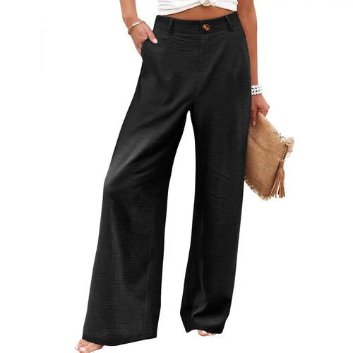 Women’s Casual High Waist Linen Wide Leg Trousers