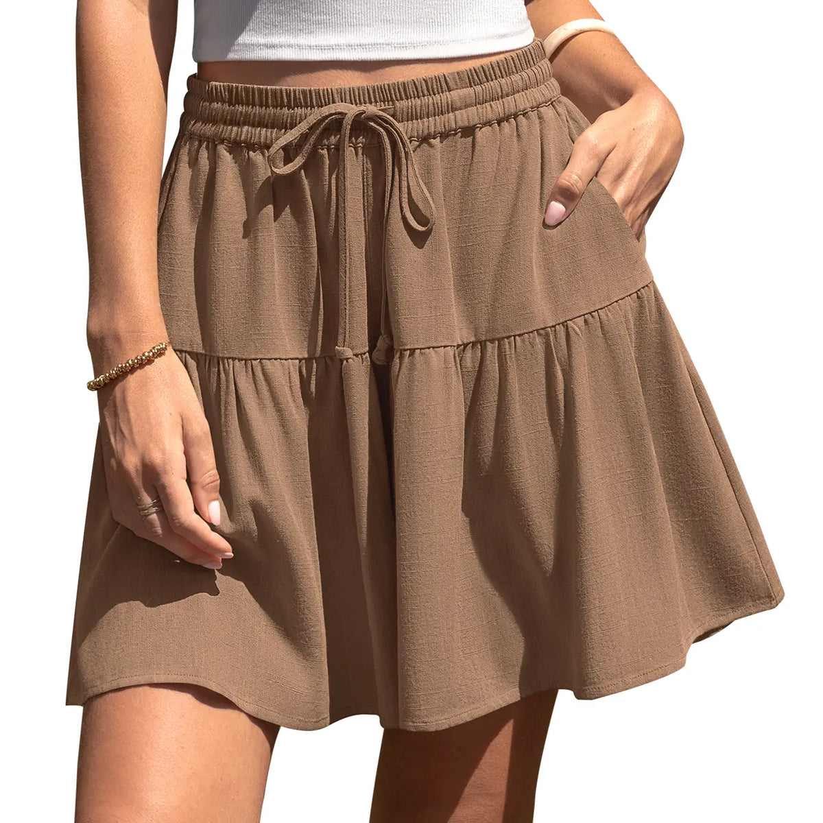 Womens Linen Blend Wide Leg Flowy Culotte Shorts