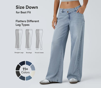 Flex Asymmetric Low Rise Baggy Wide Leg Jeans