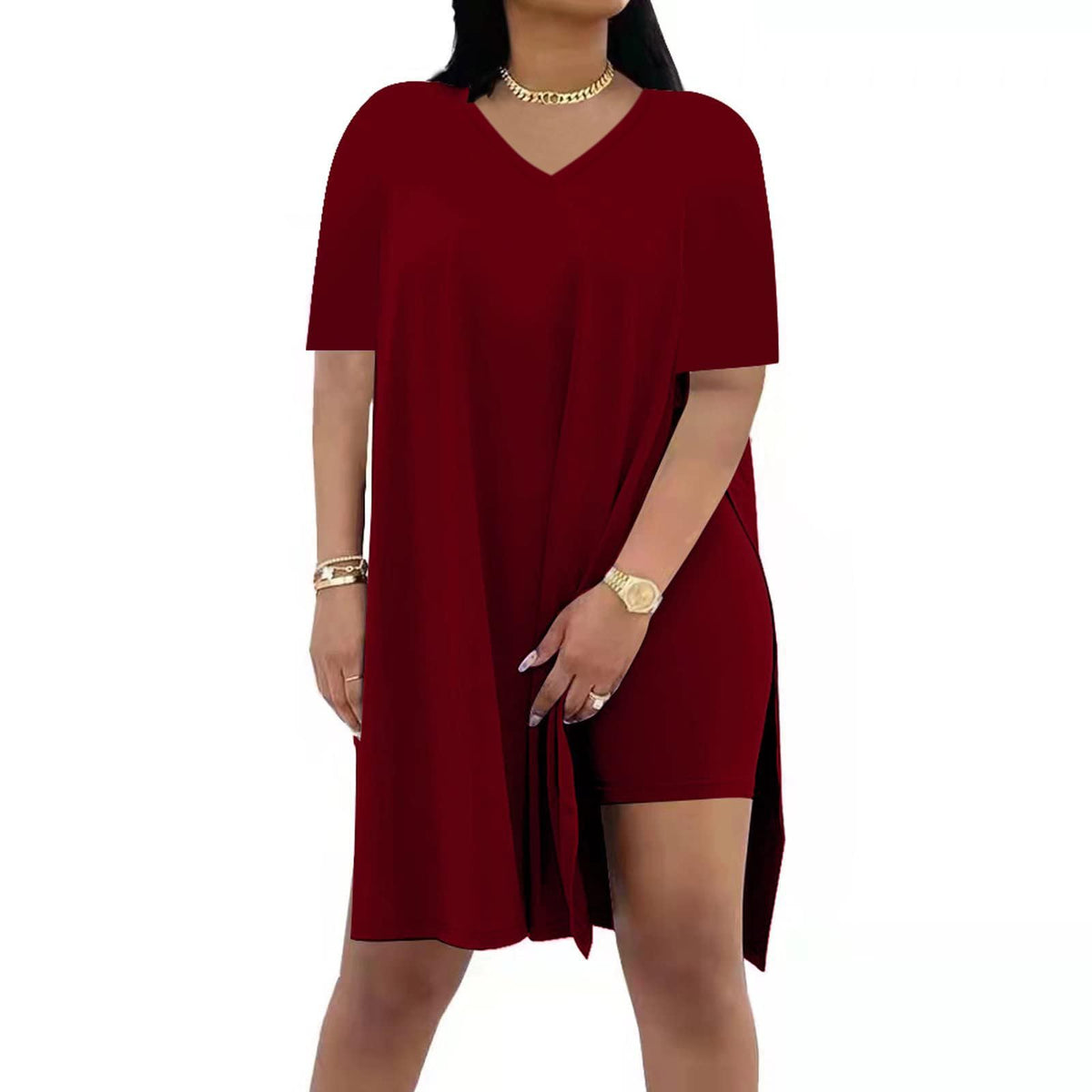 🔥 LAST DAY SALE – Women’s Casual 2-Piece Outfit – Oversized Tunic & Biker Shorts