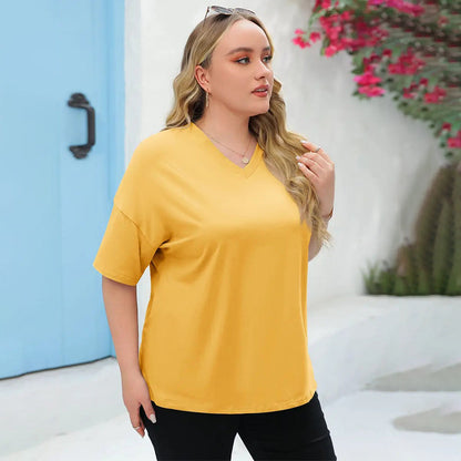 😍Promotion Day🔥Women's Plus Size V Neck T Shirts Loose Fit Cotton Tunic Tops