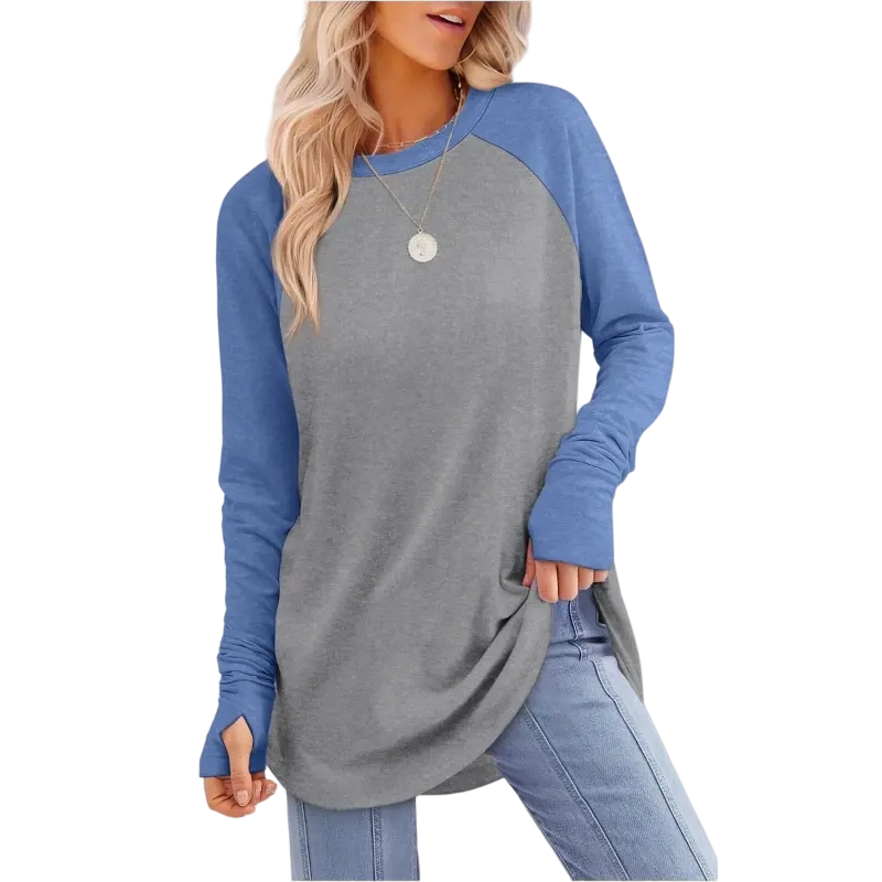 Womens Long Sleeve Round Neck Tunic Tops⭐