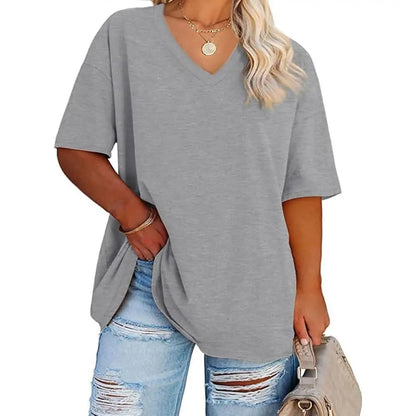 Women's Plus Size V Neck T Shirts Summer Half Sleeve Tees Casual Loose Fit Cotton Tunic Tops.