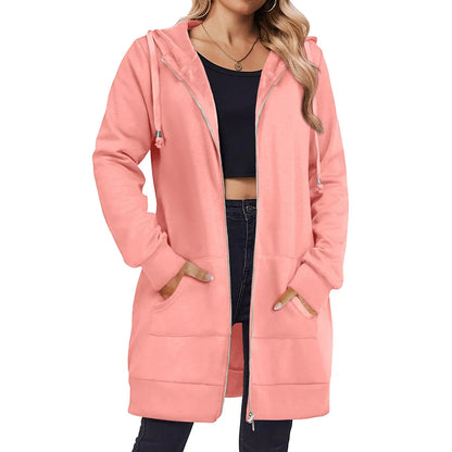Women Zip Up Fleece Tunic Sweatshirt Long Hoodie🔥