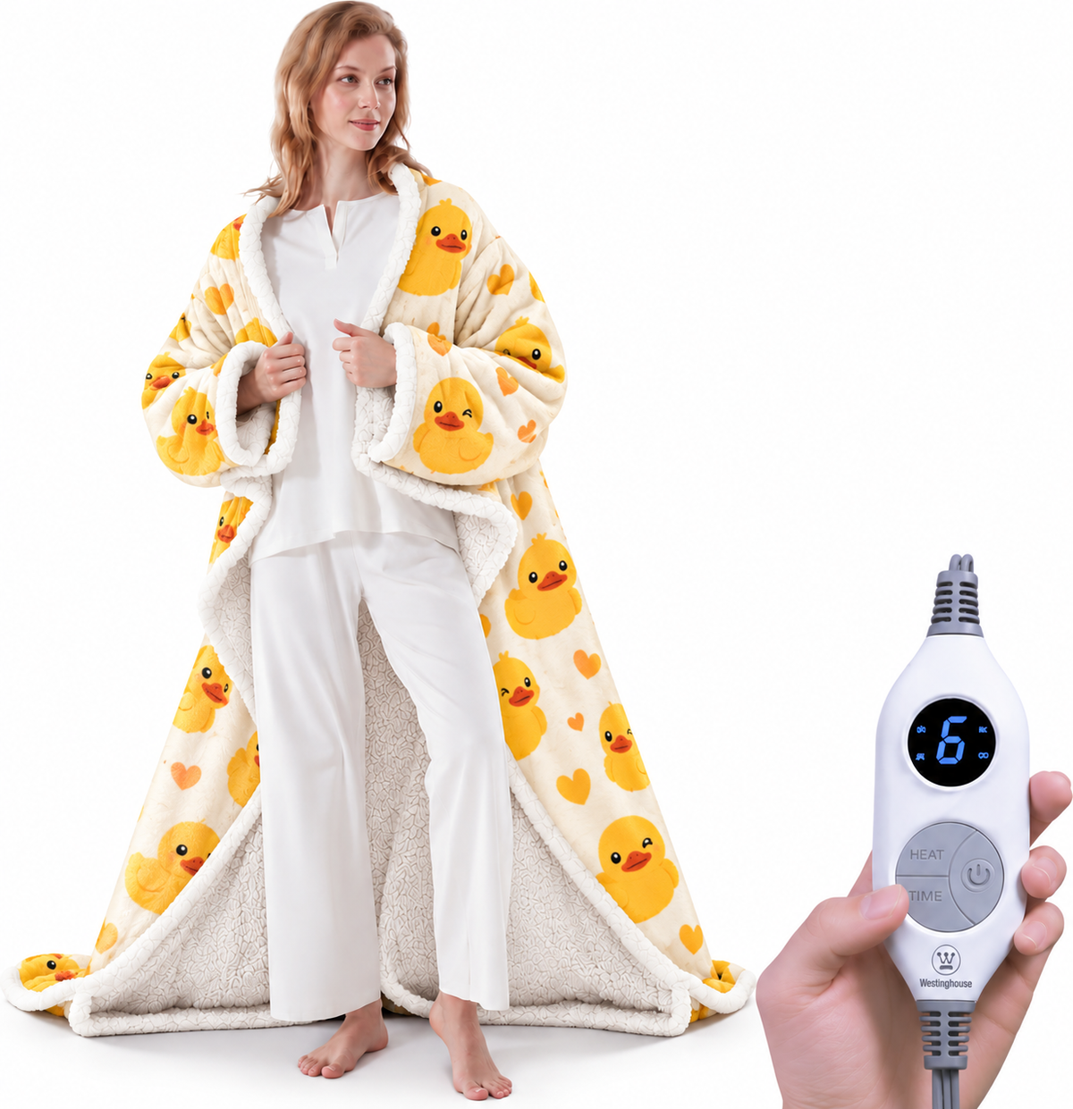 🔥 Wearable Heated Sherpa Blanket with Foot Pocket – Cozy Warmth & Auto Shut-Off