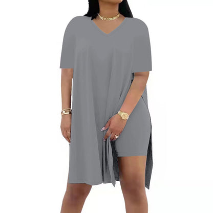 🔥 LAST DAY SALE – Women’s Casual 2-Piece Outfit – Oversized Tunic & Biker Shorts