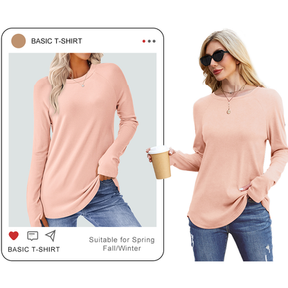 Womens Long Sleeve Round Neck Tunic Tops⭐