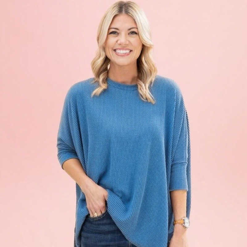 Raised Rib Easy-Fit Dolman 3/4 Sleeve Top